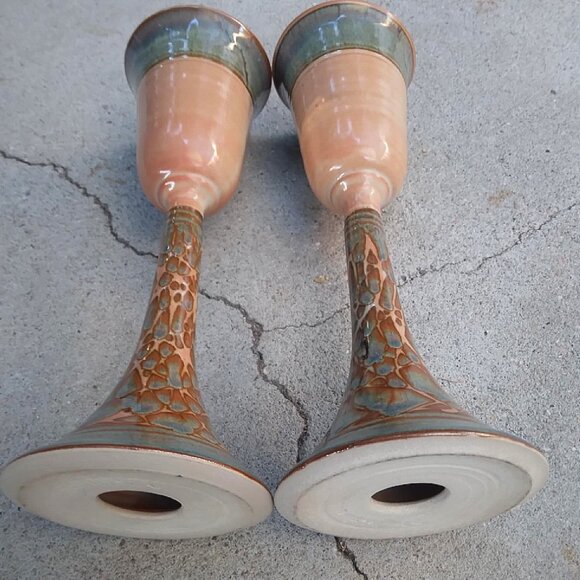 Gorgeous pair of Tall, Slender Hand Thrown and Glazed Stoneware Goblets - Picture 10 of 13